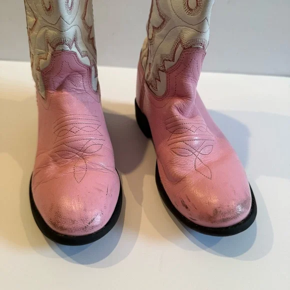 Elegant Pink and White Western Cowboy Boots Kids Girl Size 13 - Picture 6 of 12
